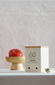 Металева ємність для часнику з кришкою - кремовий