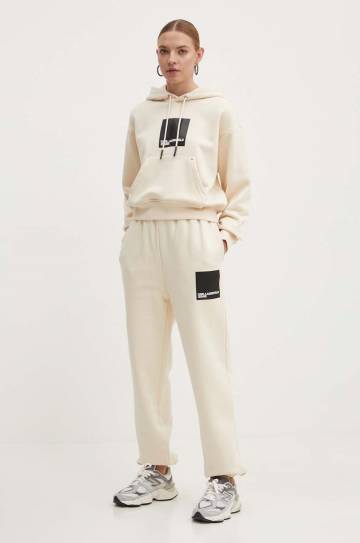 Спортивные штаны Karl Lagerfeld Jeans цвет бежевый с принтом 245J1000 Спортивные штаны Karl Lagerfeld Jeans цвет бежевый с принтом 245J1000