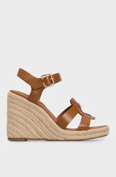 Женские коричневые кожаные босоножки ESPADRILLE HIGH WEDGE LEATHER Коричневый 39 Tommy Hilfiger FW0FW07925