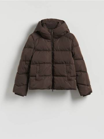 Reserved - Стьобана куртка з капюшоном - темно коричневий - 681AY-89X