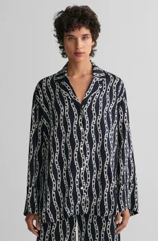 Женская темно-синяя блуза с узором RELAXED CHAIN PRINT PYJAMA Синий 38 Gant 4300202