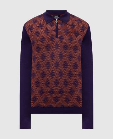 Фиолетовое поло из кашемира и шелка в узор