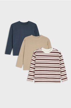 Бавовняні футболки з довгим рукавом 3 pack - різнобарвний