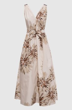 Бежевое платье миди в цветочный принт