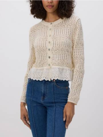 Reserved - Ажурний кардиган - нюдовий - XV644-02X