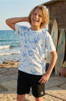 Оверсайз бавовняна футболка з морським мотивом - блакитний