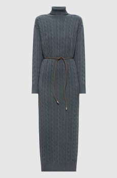 Зеленое платье миди с шерстью и шелком