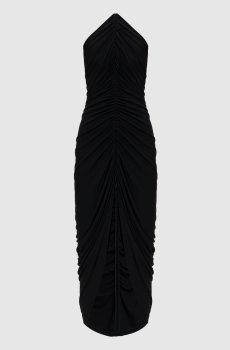 Черное платье миди с драпировкой
