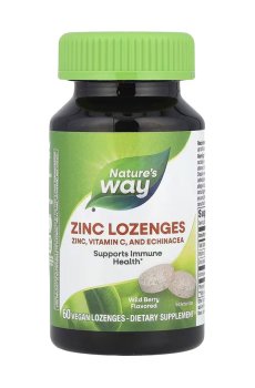 Цинк, витамин С и эхинацея Natures Way Zinc Lozenges со вкусом диких ягод, 60 вегетарианских леденцов