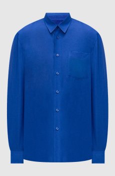 Синяя рубашка из льна с вышивкой