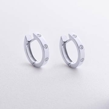 Серьги - кольца "Love" в белом золоте с09145 Серьги - кольца "Love" в белом золоте с09145