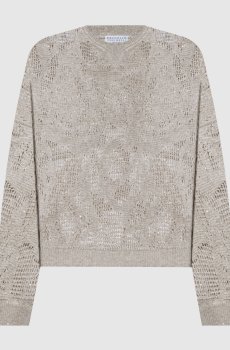 Бежевый ажурный джемпер с пайетками