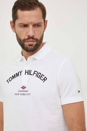 Хлопковое поло Tommy Hilfiger цвет белый с принтом Хлопковое поло Tommy Hilfiger цвет белый с принтом