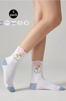 Набір шкарпеток із квітковими та смугастими візерунками 5 шт. - різнобарвний
