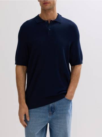 Reserved - Джемпер поло з віскозою - темно-синій - 814BB-59X