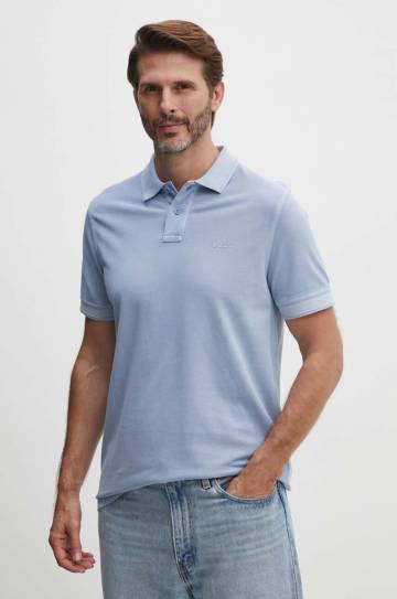 Хлопковое поло Boss Orange цвет бирюзовый однотонное 50507813