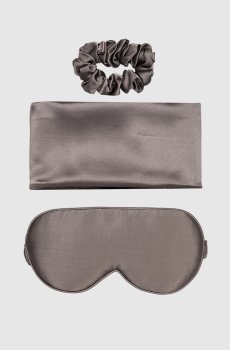 Серый набор для сна из маски, наволочки и резинки из шелка