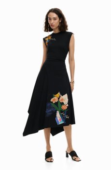 Desigual Floral Printed Asymmetric Hem A-Line Midi Dress