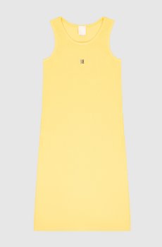 Детское желтое платье в рубчик с эмблемой