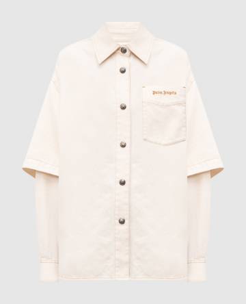 Бежевая рубашка с вышивкой логотипа