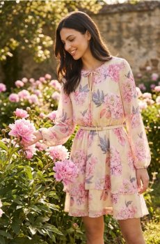 Міні сукня у квітковий принт з поясомv - різнобарвний