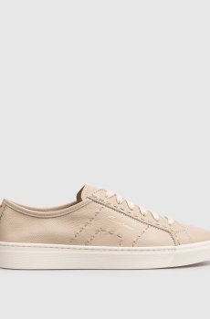 Бежевые кожаные кеды с принтом логотипа