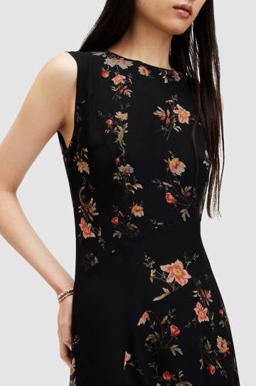 Платье AllSaints Jules Floral Tanana цвет чёрный midi расклешённое
