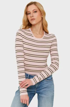 Женский пудровый лонгслив в полоску Розовый S Tally Weijl STSCOBELGI