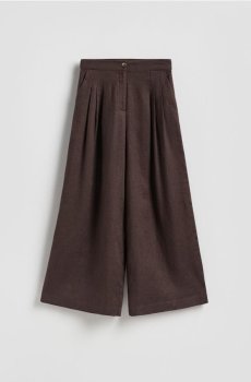 Reserved - Льняні штани зі складками - темно коричневий - 066JL-89X