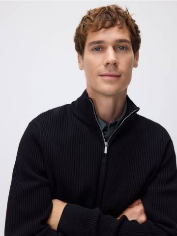 Reserved - Джемпер на блискавці з коміром-стійкою - чорний - 039FR-99X