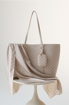 Велика сумка tote з монограмою та гаманцем - бежевий