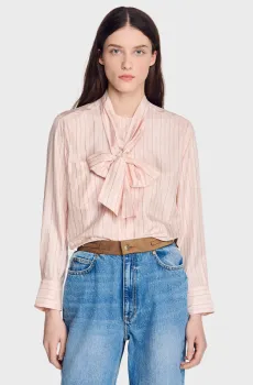 Женская розовая блуза в полоску Розовый L Sandro SFPCM01739_Light pink