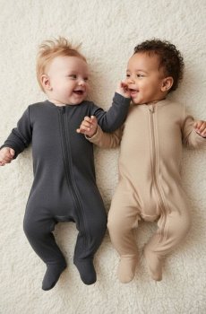 Бавовняний ромпер, 2 шт. - теплий оливковий