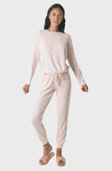 Женская пудровая пижама с узором (лонгслив, брюки) Розовый M womensecret 3592423