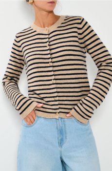 Смугаста кофта на ґудзиках - бежевий