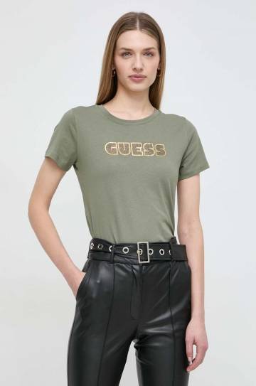 Хлопковая футболка Guess женский цвет зелёный Хлопковая футболка Guess женский цвет зелёный