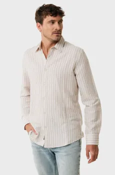 Мужская бежевая льняная рубашка в полоску AIDEN Basic linen shirt striped Бежевый XXL Mexx MF007200351M
