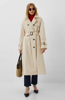 Женский бежевый тренч PEACHED COTTON LONG Бежевый L Tommy Hilfiger WW0WW38947