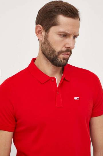 Хлопковое поло Tommy Jeans цвет красный однотонное DM0DM18312 Хлопковое поло Tommy Jeans цвет красный однотонное DM0DM18312