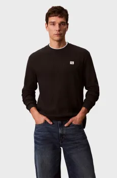 Мужской черный лонгслив WAFFLE BADGE Черный XL Calvin Klein Jeans LV040EM217