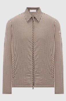 Коричневая рубашка Vichy в клеточку на молнии