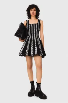 Женское черное платье с узором Черный 36 MAJE MFPRO04357_White - Black