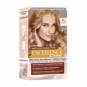 Стойкая безаммиачная крем-краска для волос LOreal Paris Excellence Creme Universal Nudes 8U Универсальный светло-русый, 192 мл Стойкая безаммиачная крем-краска для волос LOreal Paris Excellence Creme Universal Nudes 8U Универсальный светло-русый, 192 мл