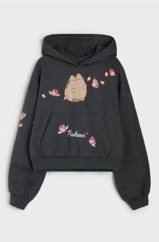 Oversize худі з капюшоном та принтом Pusheen the Cat - темно-сірий