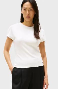 Женская белая футболка 5X2 RIB SLIM C-NK CAP SLV Белый XS Tommy Hilfiger WW0WW45731