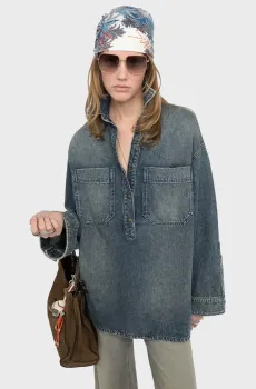 Женская синяя джинсовая рубашка Timona Синий M ZADIG&VOLTAIRE WWSH02282_MEDIUM BLUE