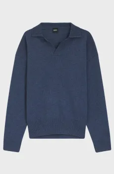 Мужское синее шерстяное поло Синий M BOSS 50555110;468