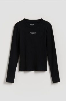 Reserved - Ребриста блуза з аплікацією - чорний - 353FT-99X