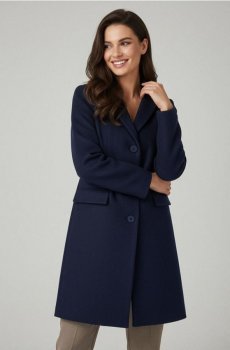Довге пальто з домішкою вовни - темно-синій