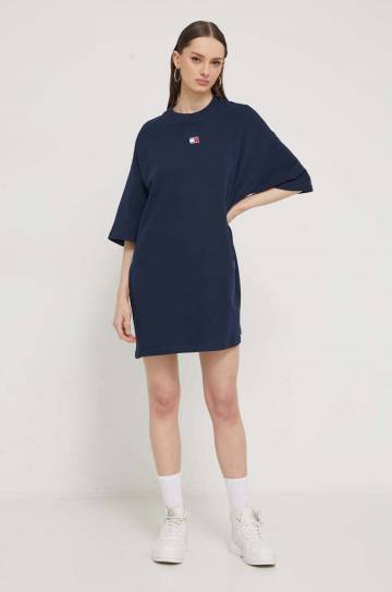Хлопковое платье Tommy Jeans цвет синий mini oversize Хлопковое платье Tommy Jeans цвет синий mini oversize